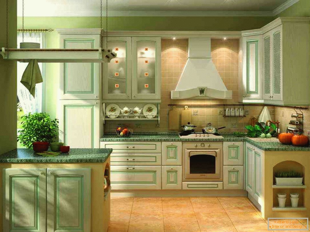 Oljčna barva v notranjosti kuhinje