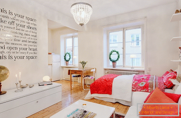 Spalnica in dnevna soba v skandinavskem stilu