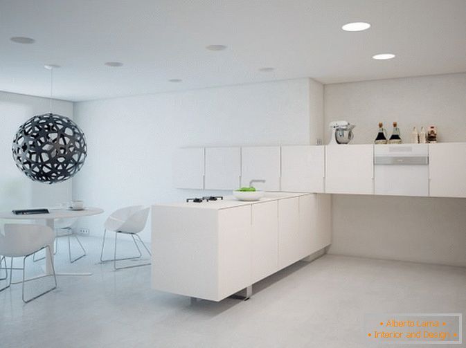 Kuhinja studio apartma v beli barvi