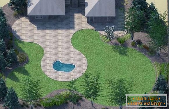 Načrtovanje krajinske hiše z bazenom in teraso
