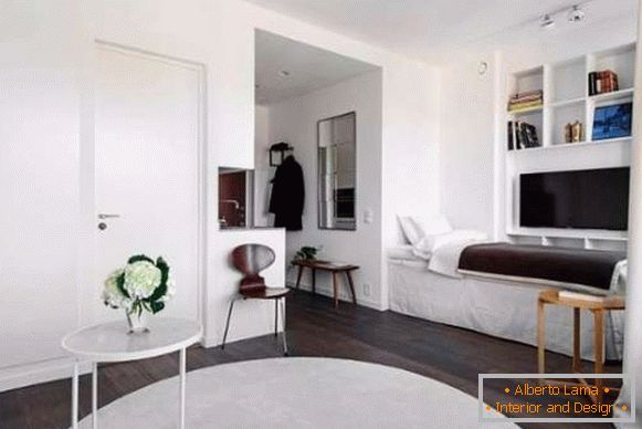 Majhni studio apartmaji - oblikovanje spalnice spalnica na fotografiji
