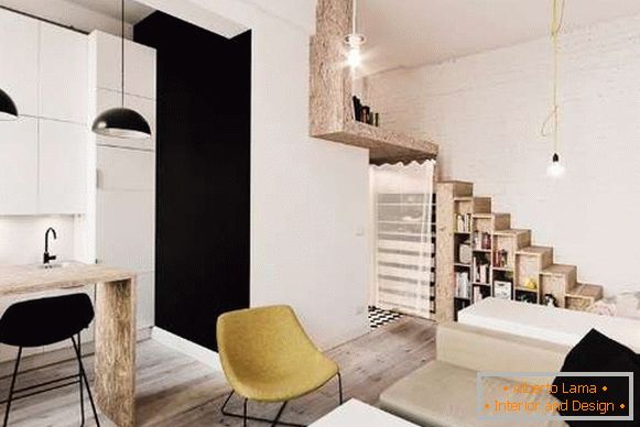 Sodobni dizajni studio apartmaji v črni, beli in rjavi tonov