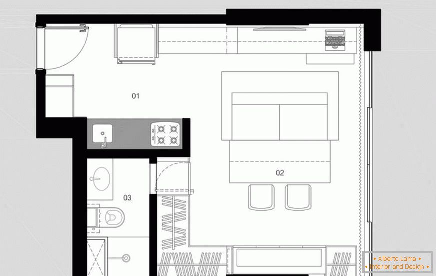 Postavitev majhnega studio apartmaja