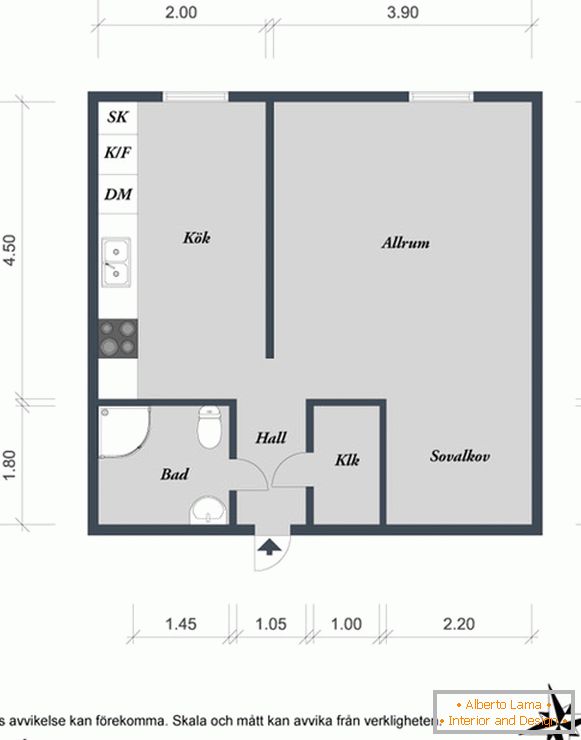 Notranjost majhnega švedskega stanovanja