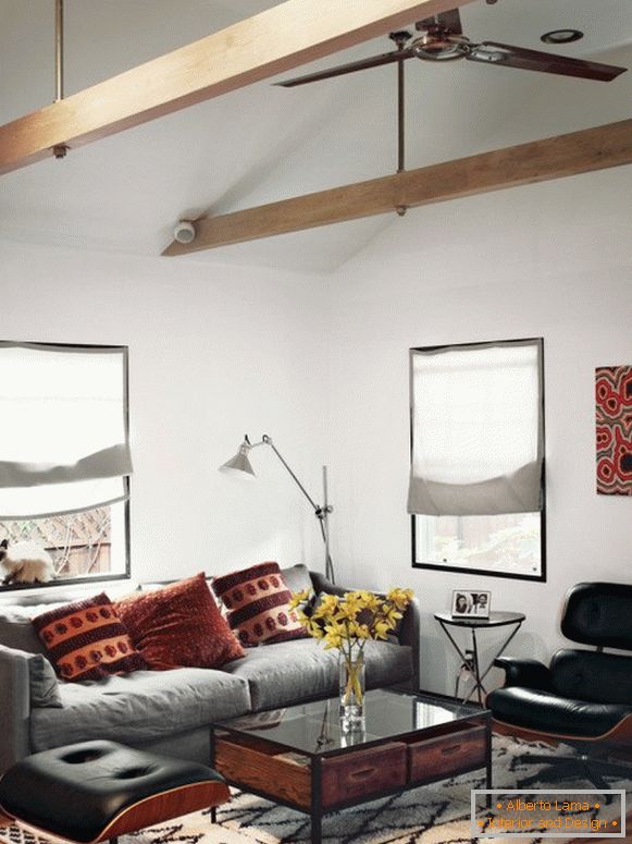 Udobna majhna dnevna soba z oblikovalskim pohištvom