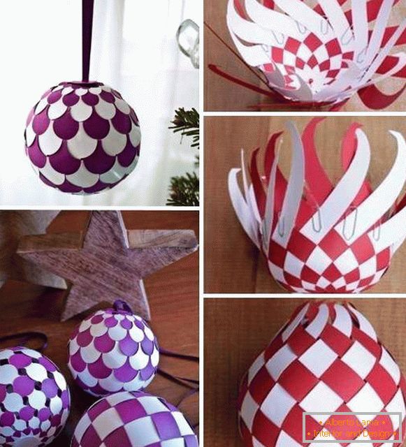Originalna božična žoga na drevesu - z lastnimi rokami iz papirja