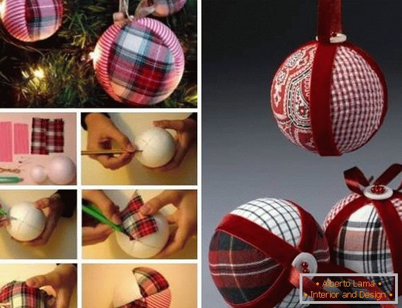 Eleganten ročno izdelan izdelek - božična kroglica iz blaga in trakov