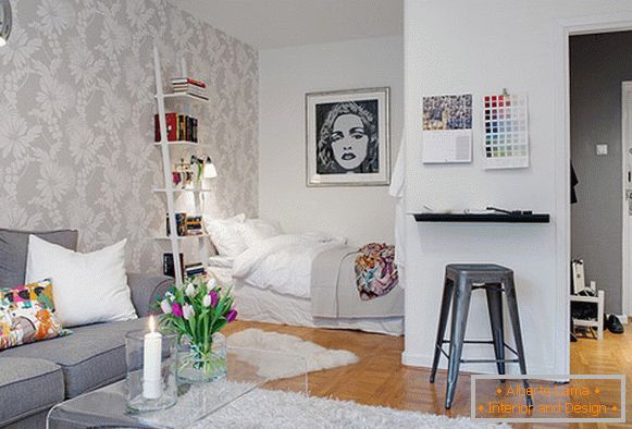 Dnevna soba v majhnem stanovanju v Göteborgu