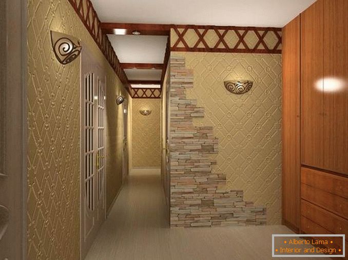 dekoracija hodnika z dekorativnim kamnom in ozadjem