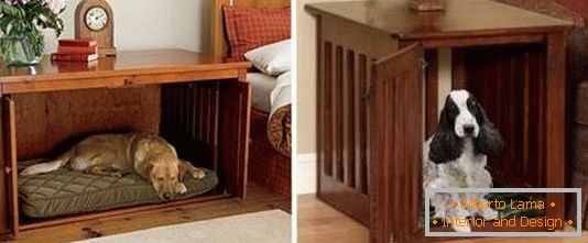 Lesene posteljne mize s posteljo za psa