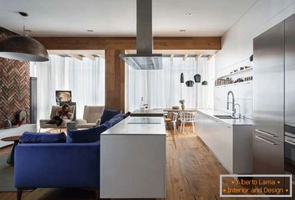 Moderna notranjost dnevne sobe kuhinja v zasebni hiši