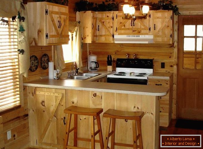 Kuhinja majhne dimenzije v rustikalnem slogu - odlična rešitev za dajanje.