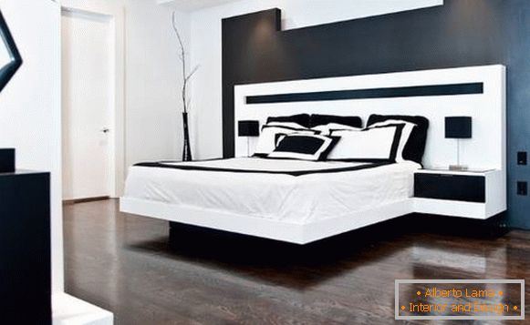 Zasnova spalnice v črno-beli barvi