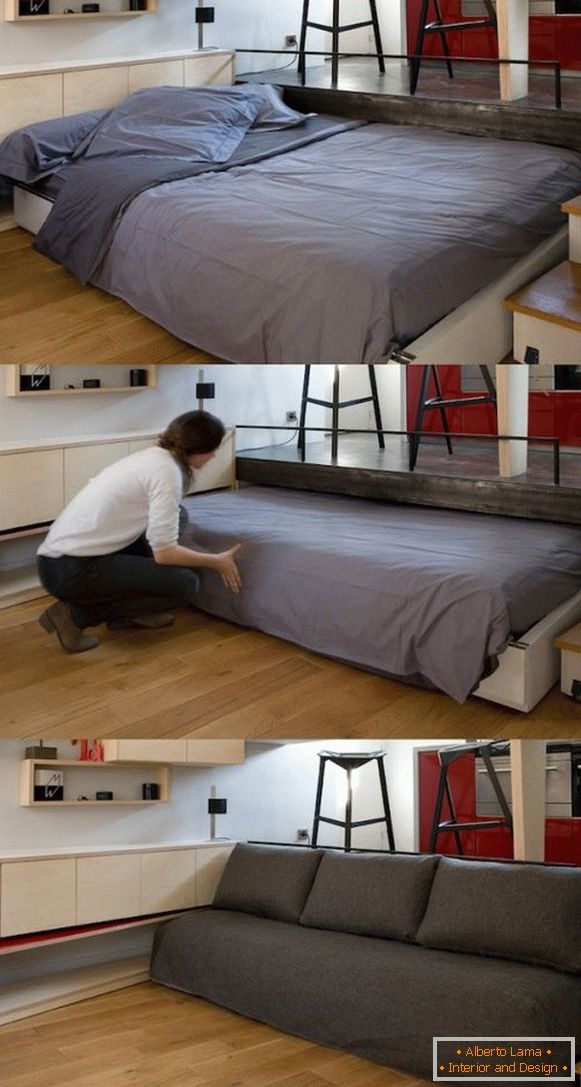 Skrita postelja z vzvratnim mehanizmom