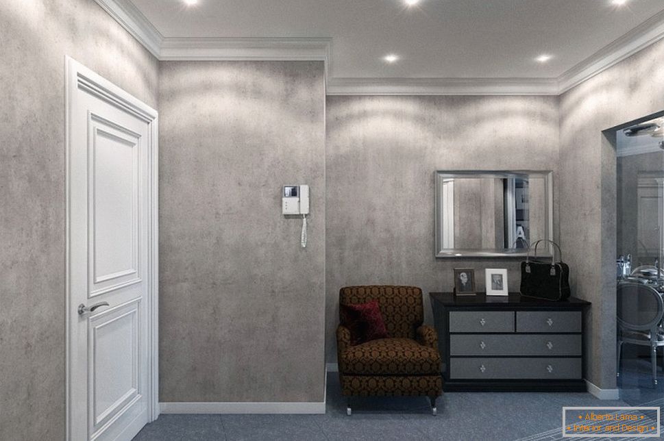Notranjost hodnika s sivo barvo