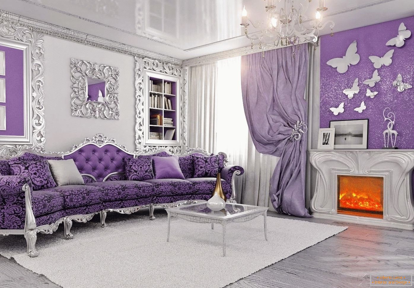 Greva-vijolična dnevna soba