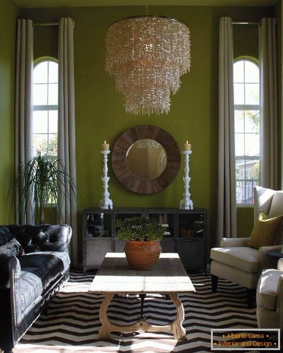 svetlo sive zavese - v zeleni dnevni sobi