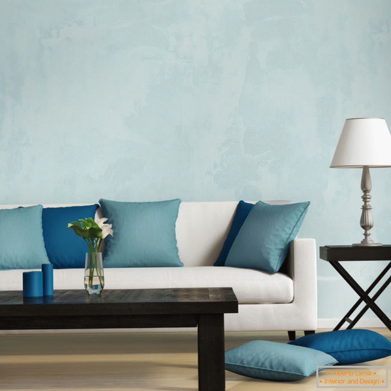 Modri ​​sodobni slog, romantična notranja dnevna soba