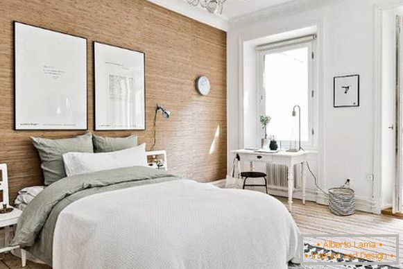Oblikovanje dvosobnega stanovanja v skandinavskem slogu - foto spalnica