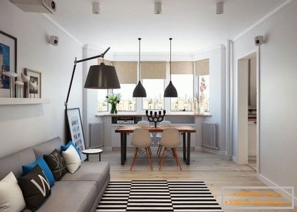 Enosobno stanovanje v skandinavskem slogu - fotografija dnevne sobe