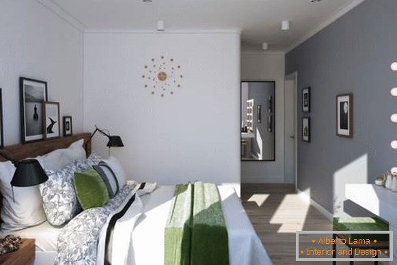 Zasnova spalnice v dvosobnem stanovanju v skandinavskem slogu
