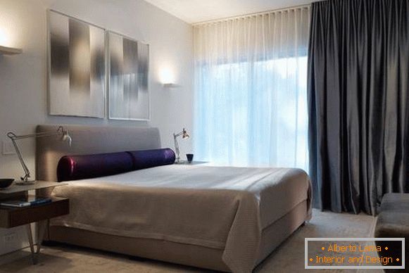 Oblikovanje zaves za spalnico - fotografija novih predmetov v temno sivi barvi
