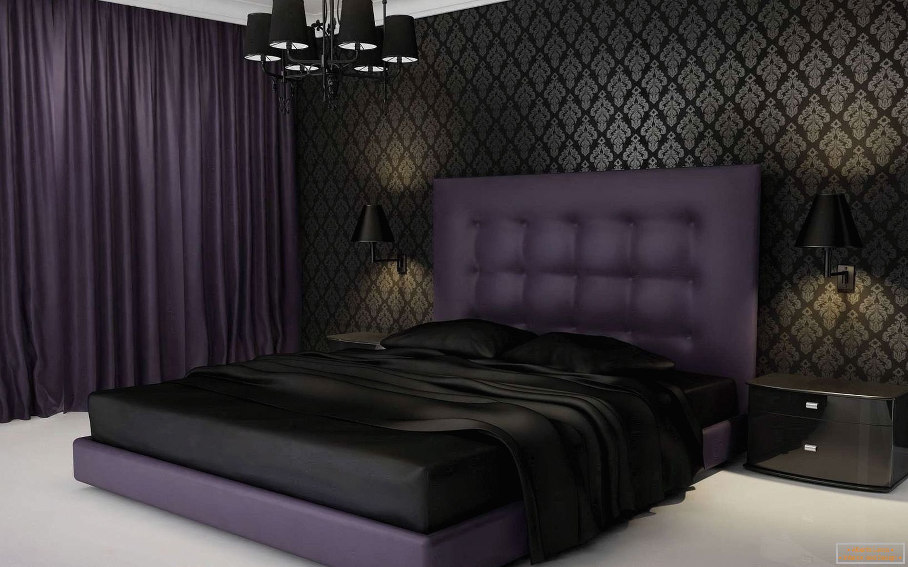 Zasnova spalnice v temnih barvah