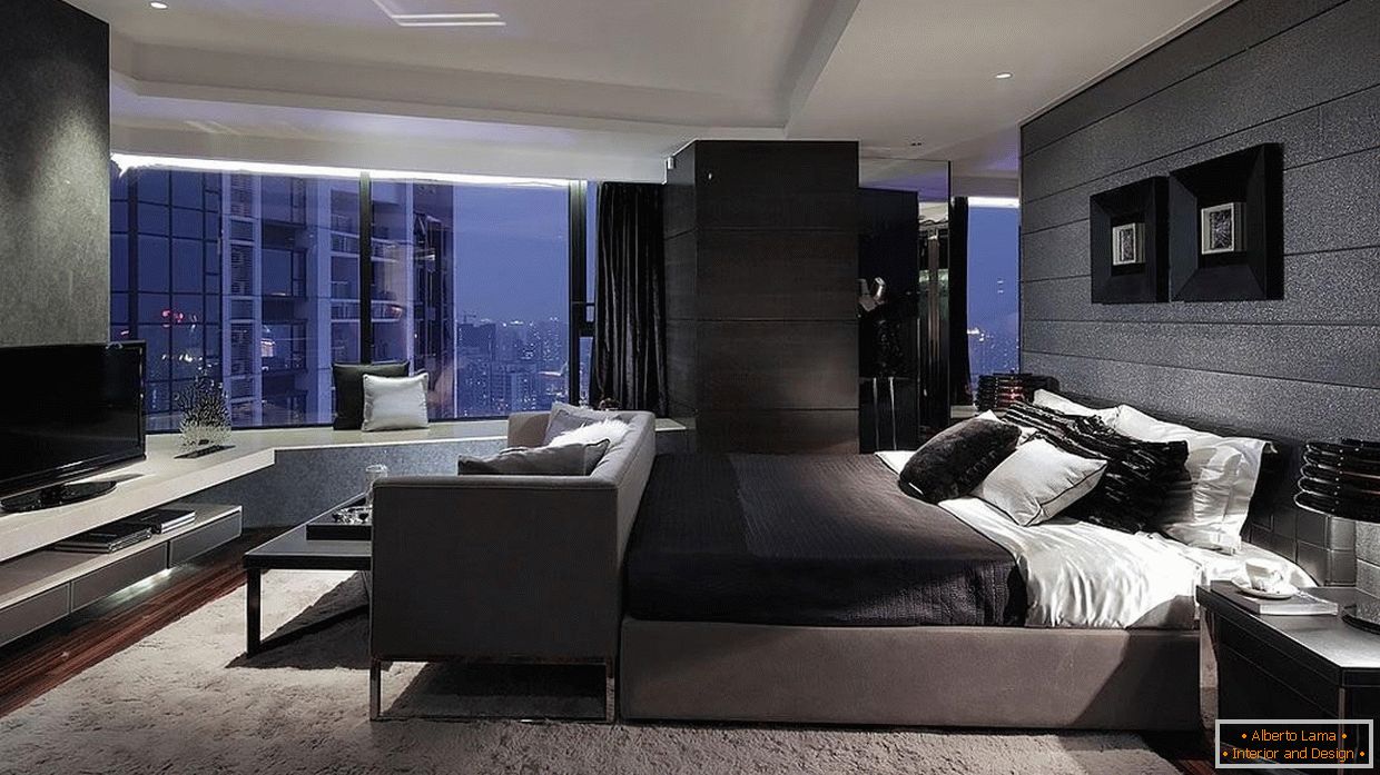 High-tech slog v spalnici s panoramskim oknom