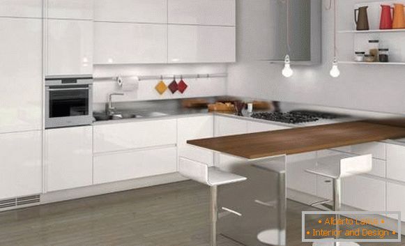 Kuhinje na vogalu z barskim štedilnikom - sodoben dizajn na fotografiji