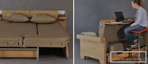Kavč posteljo s polico