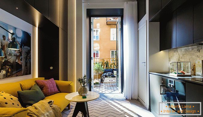 Notranjost majhnega studia stanovanja na Švedskem