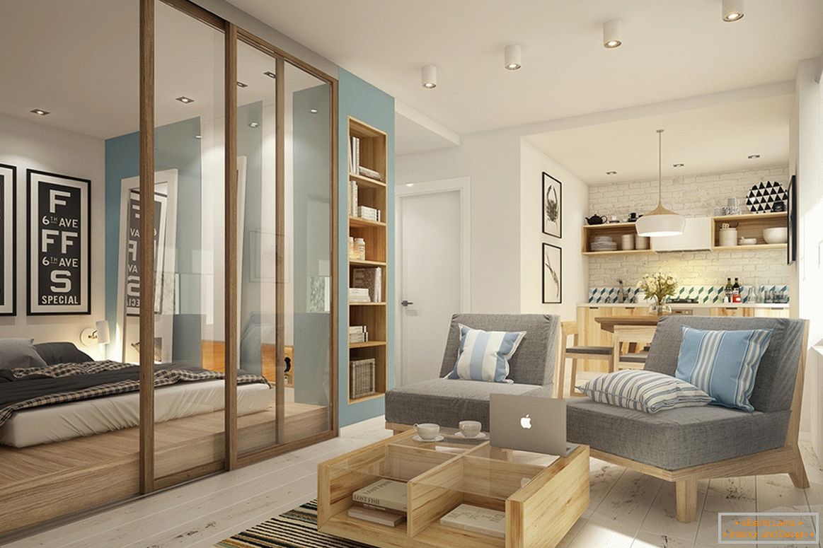 Zasnova majhnega studia stanovanja v skandinavskem slogu