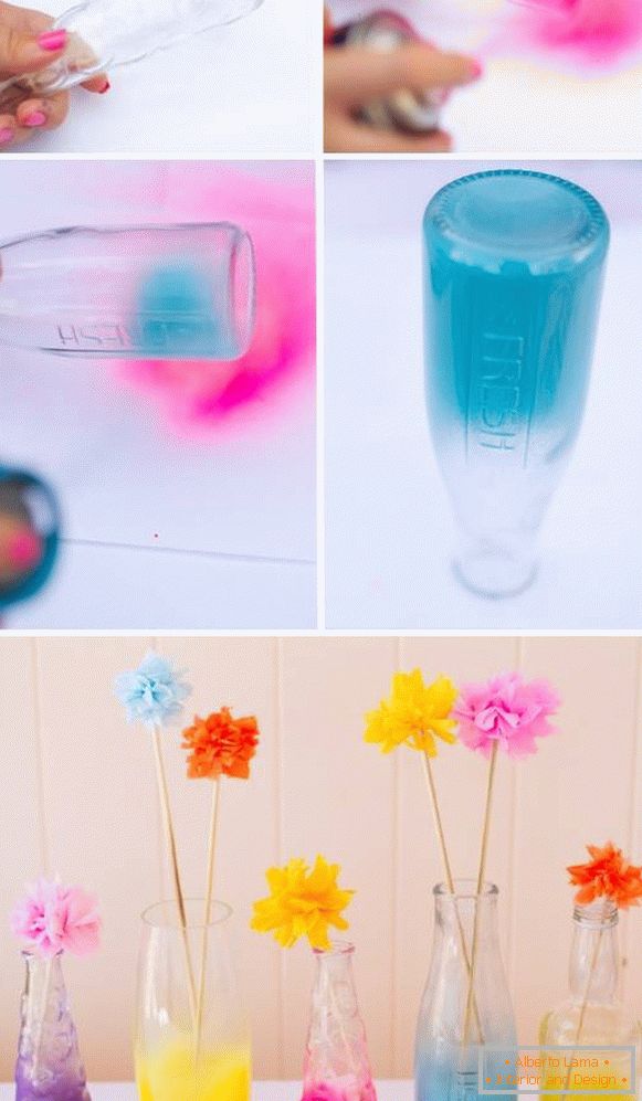 Kako narediti vazo iz steklenice z aerosolno barvo