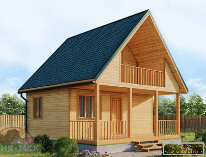 od zgodnje pomladi do pozne jeseni. Hiša iz lesa je zasnovana z veliko teraso in balkonom, ta projekt je primeren za južne regije Rusije.