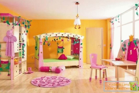 Moderna ozadja za otroško sobo za dekleta - fotografija v notranjosti