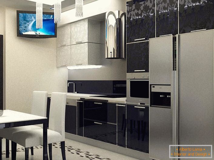 Elegantna kuhinja je zasnovana v skladu z zahtevami minimalističnega sloga. 