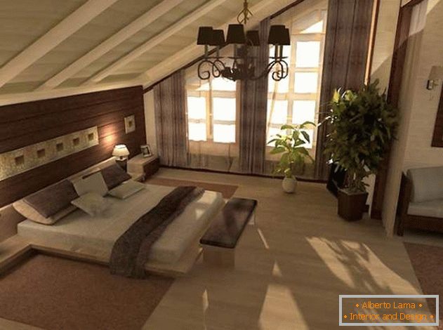 Moderna oblika spalnice na podstrešju v deželi