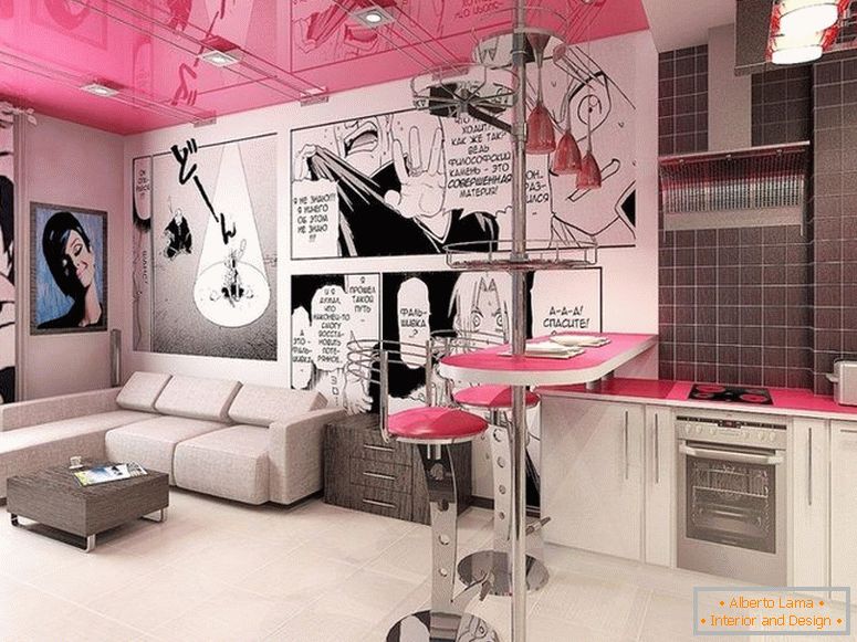 Pink strop v notranjosti v slogu pop art